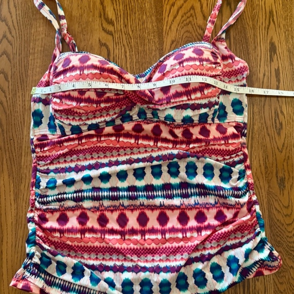 La Blanca Geometric Tribal Tankini Swimsuit Set 10 Coral Pink Blue Two Piece - Picture 12 of 14